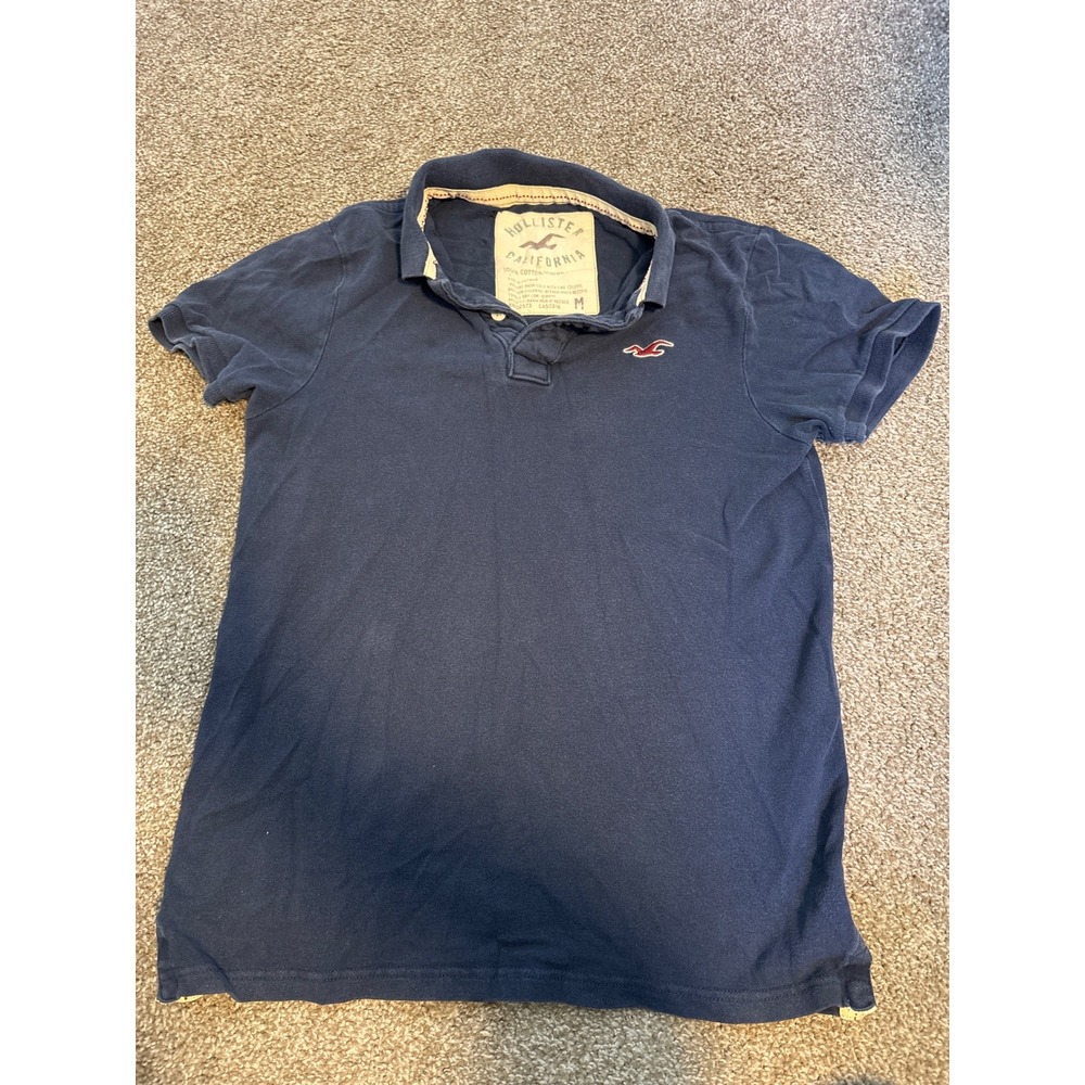 Hollister Polo Shirt Mens Size M Navy Blue Excellent Short Sleeve Cotton Pique